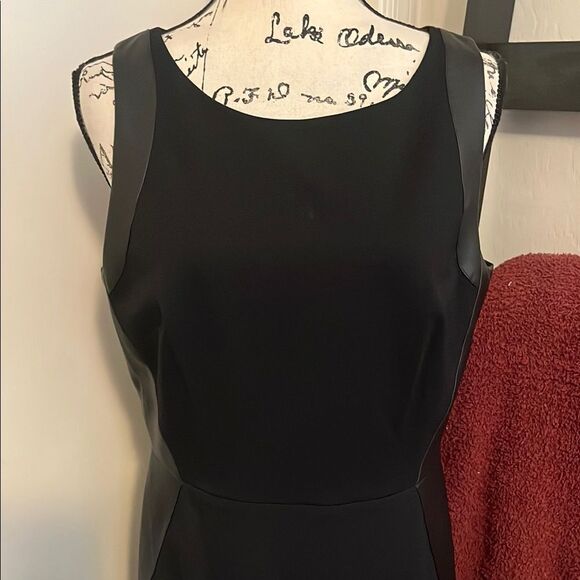 White House Black Market Boatneck Sheath Sleeveless Faux Leather Panels Dress - Picture 8 of 16